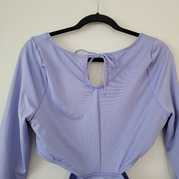HURLEY Long Sleeve Waist Cutout One Piece Lilac Lavender Swimsuit - Picture 3 of 7